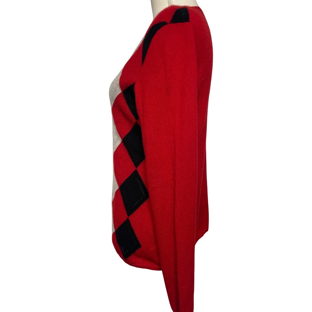 Charter Club Cashmere Red V Neck Argyle Sweater Women's Medium - Picture 4 of 9